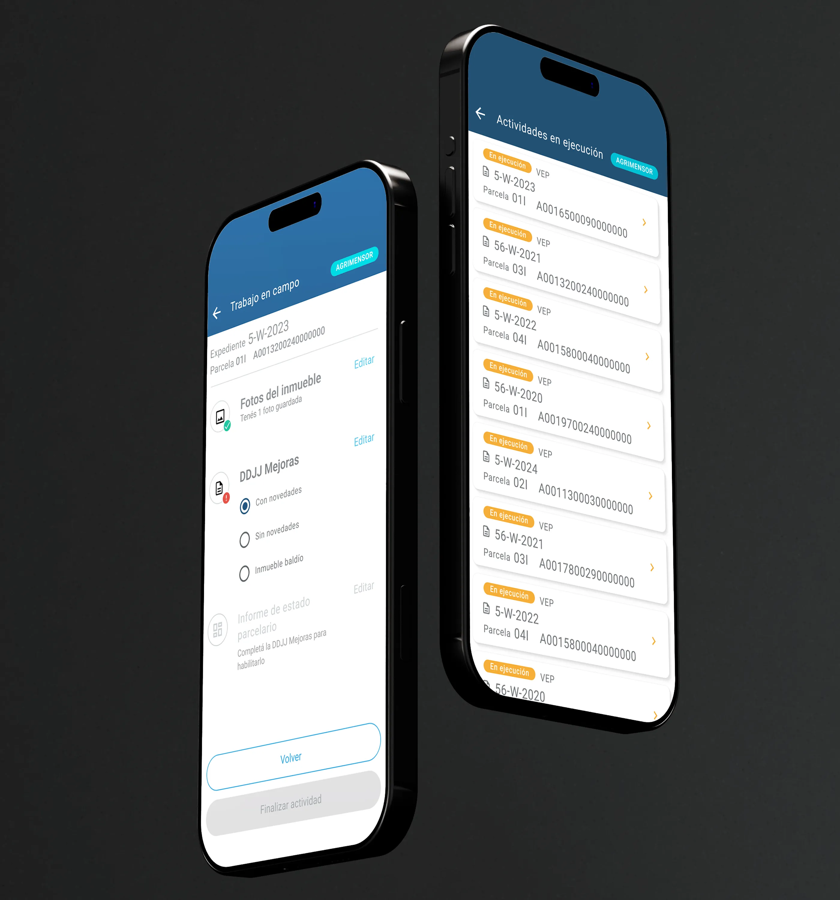 App Formosa — pantallas de trabajo en campo