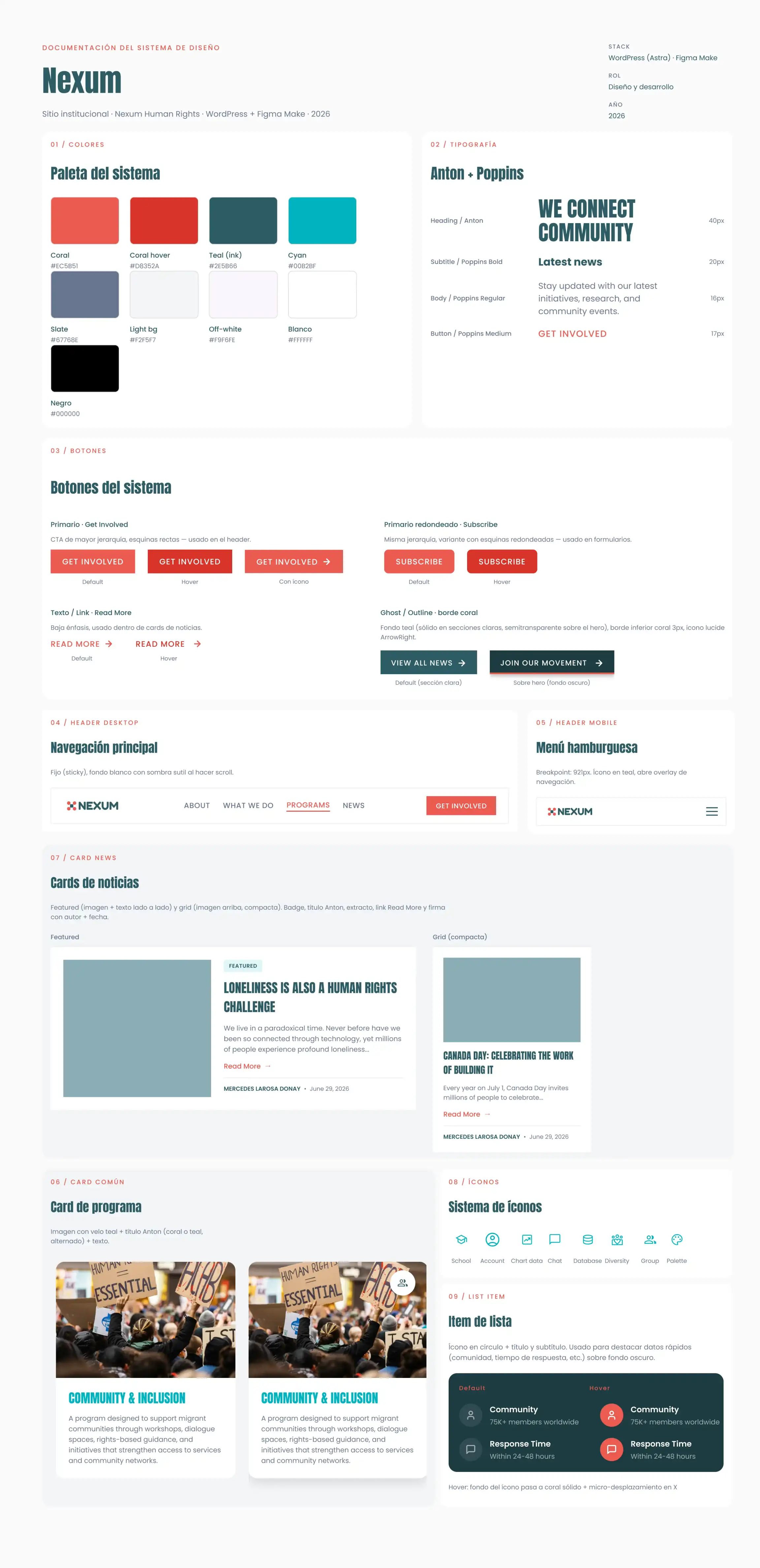 Nexum Human Rights — Algunos componentes de sistema de diseño